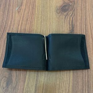 T. Anthony Germany black leather money clip with gold hardware vintage